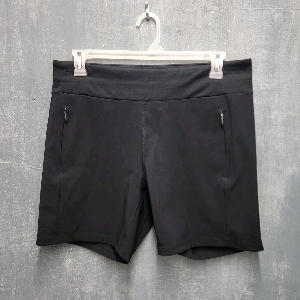 Columbia Women Black Pull-on Nylon Blend 7" Athletic Shorts Large Zip Pockets